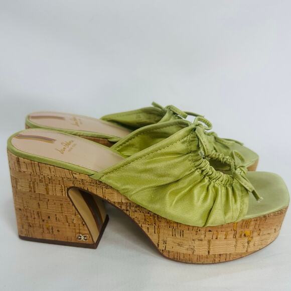 Sam Edelman Dova Green Satin Cork Wedge Platform Sandals Y2K Heels 8.5 - Picture 6 of 9